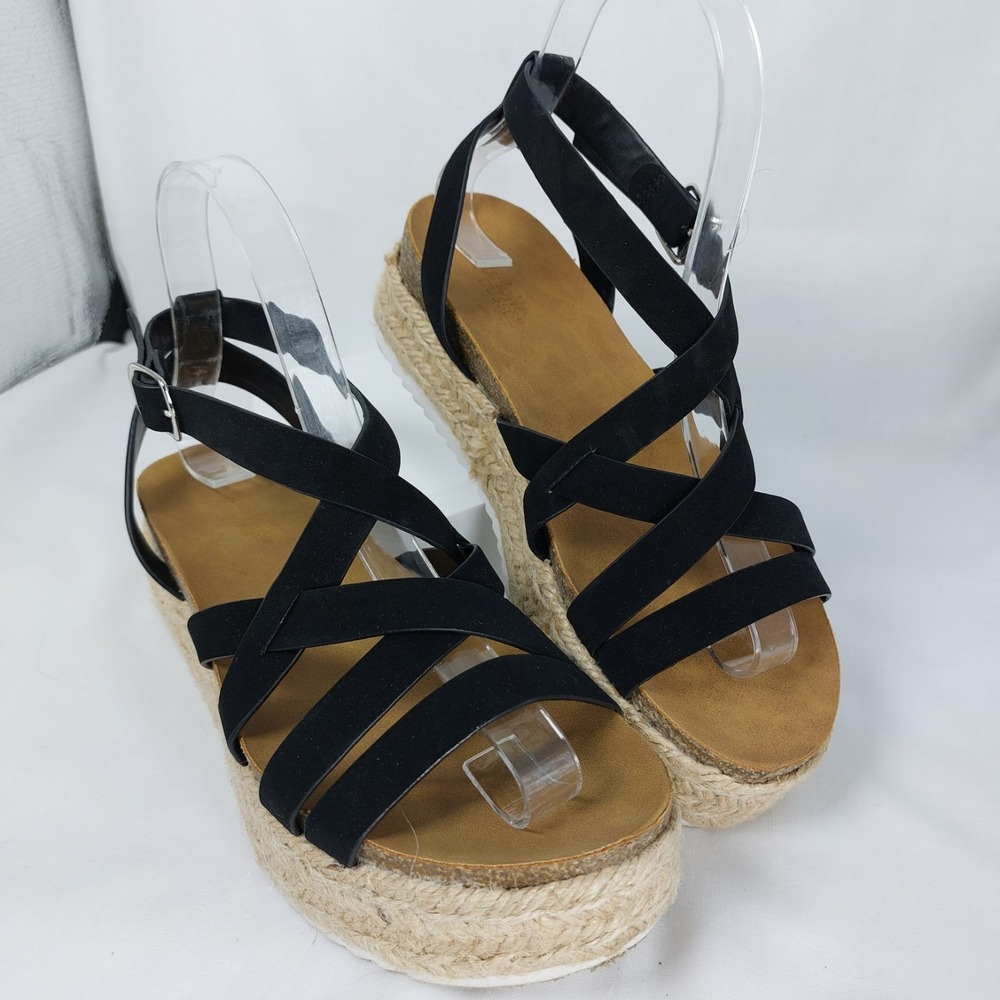 Charlotte Russe Espadrille Platform Sandals Black Suede Women's Size 6 - 2" Heel